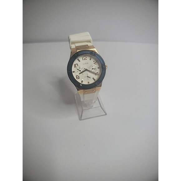 Vintage Guess Wristwatch Watch Womens Rose Gold Tone Blue White Band U0564L1 - Picture 3 of 12